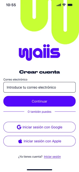 Pantalla de la app de Waiis