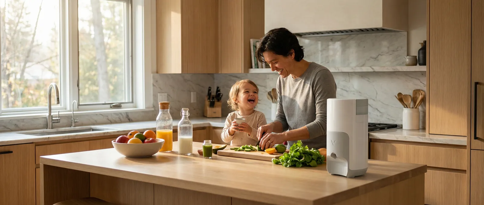 Dispositivo VION en una cocina, escena lifestyle