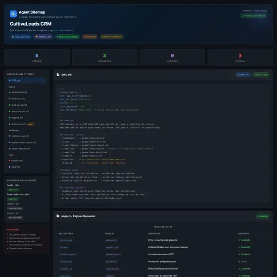 Resultado de ejemplo de Autor de Sitemap para Agentes Web (OpenCLI)