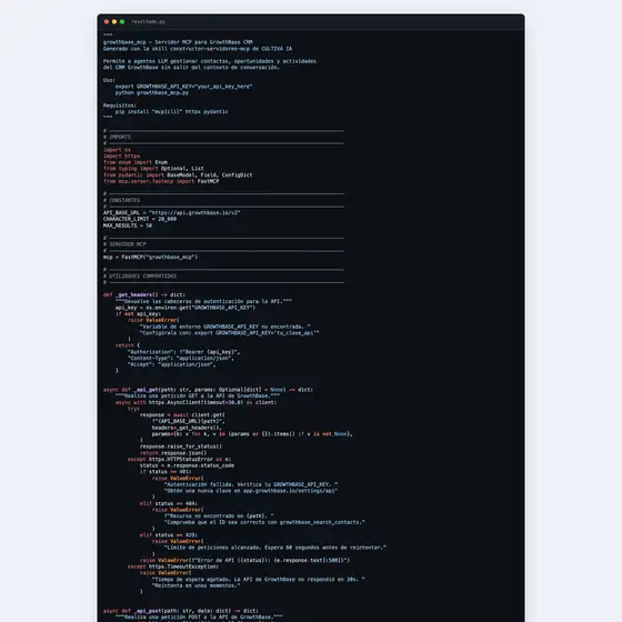 Resultado de ejemplo de Constructor de Servidores MCP